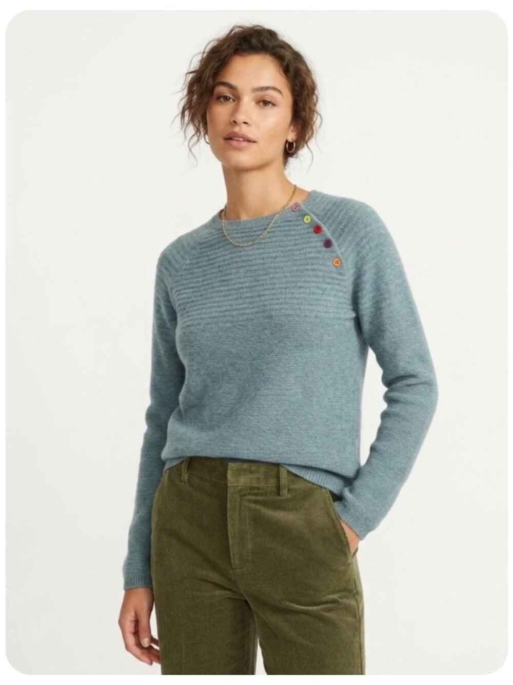 Tabitha Webb Blue Button Shoulder Sweater sz XL